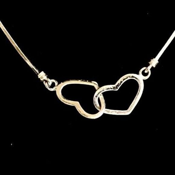 AOA Sterling 925 16” Double Heart Silver Necklace - Picture 5 of 10
